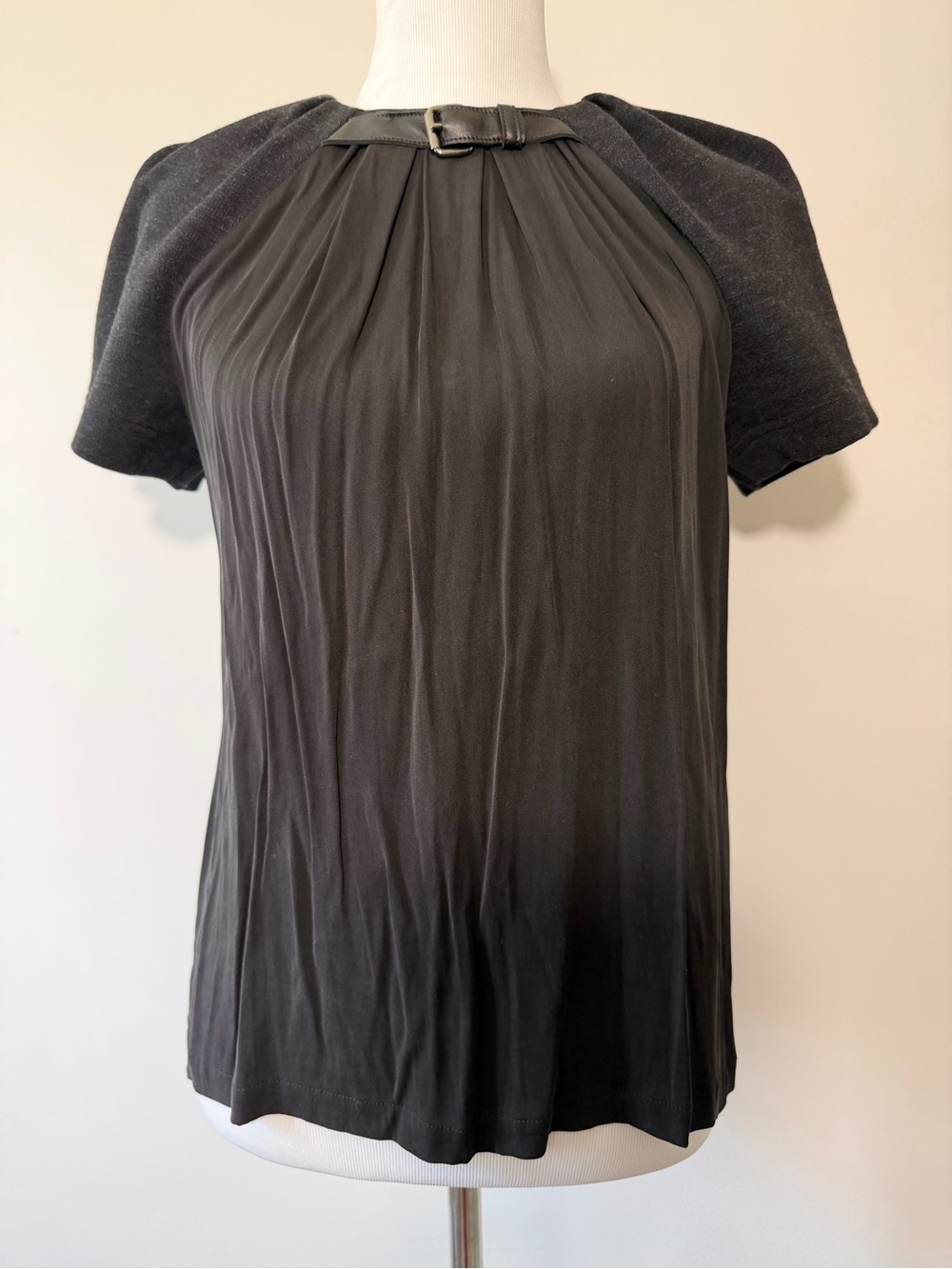 Longchamp Black Pleated Front Short Sleeve Top